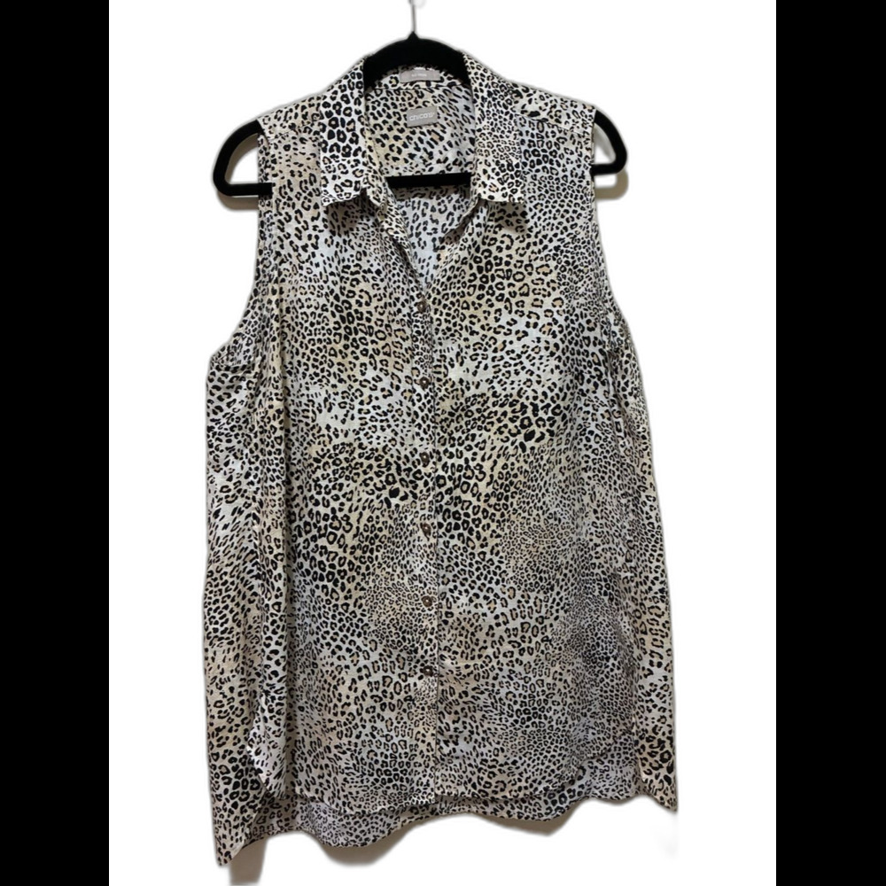 Chico's Sleeveless Leopard Print Button-Front Sleeveless tunic top size xl